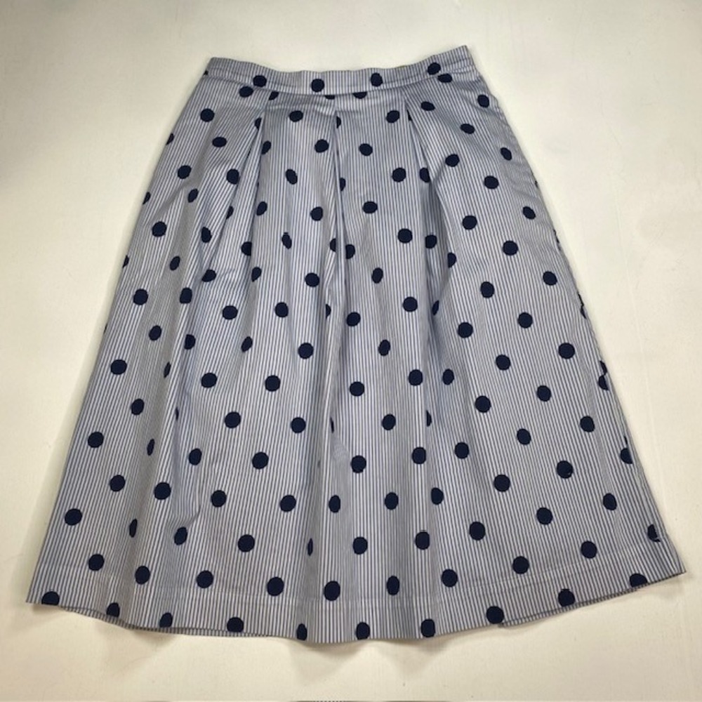 Boden Blue White Striped Polka Dot Pleated A-Line Midi Skirt Size 6R T0098